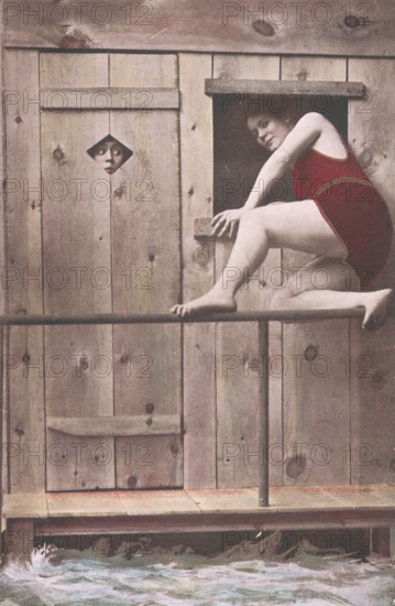 Vacation on the Baltic Sea, changing rooms for woman, swimsuit, around 1925, historic, Germany
