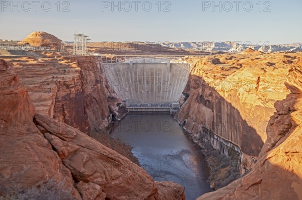 Page, Arizona - The downstream side of the Glen Canyon Dam. Lake Powell, the dam's reservoir, is