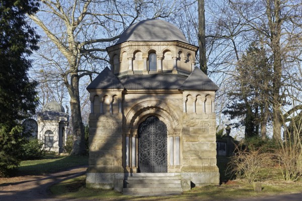 Pompous mausoleum of the Heynen family, Romanesque style, Nordfriedhof Düsseldorf, North