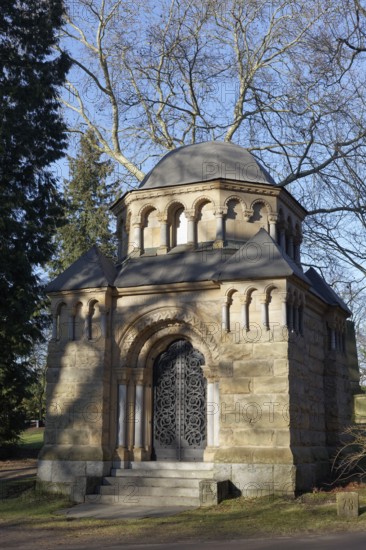 Pompous mausoleum of the Heynen family, Romanesque style, Nordfriedhof Düsseldorf, North