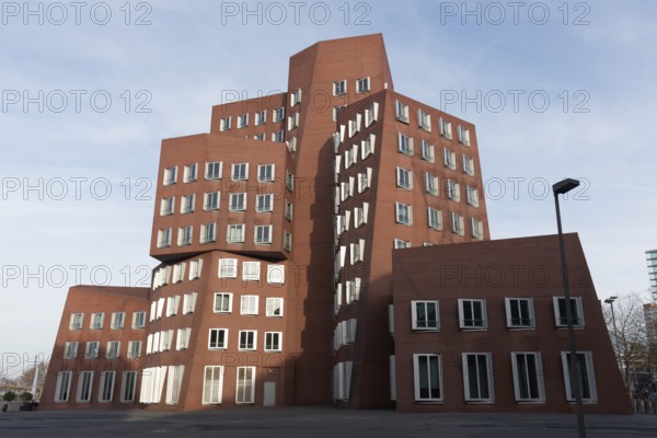 New Zollhof by architect Frank O. Gehry, red house with brick façade, Gehry buildings in the