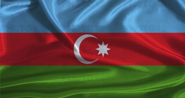 Azerbaijan flag with cloth textured background. National flag of Azerbaijan with realistic texture