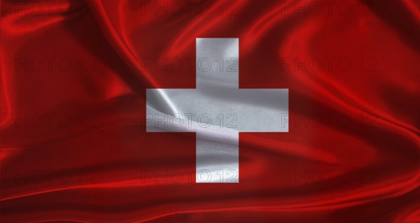 Switzerland flag with cloth textured background. National flag of Switzerland with realistic