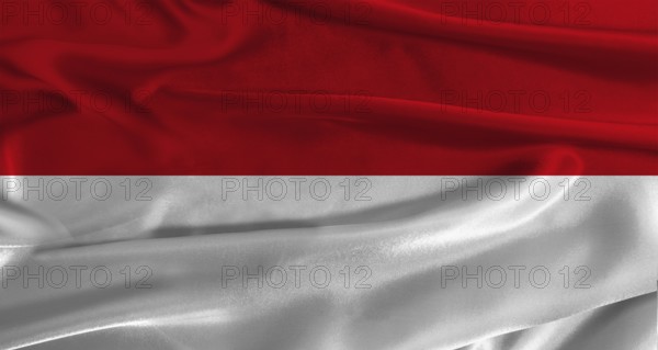 Flag of Monaco with fabric textured background. Close up of National flag of Monaco with realistic
