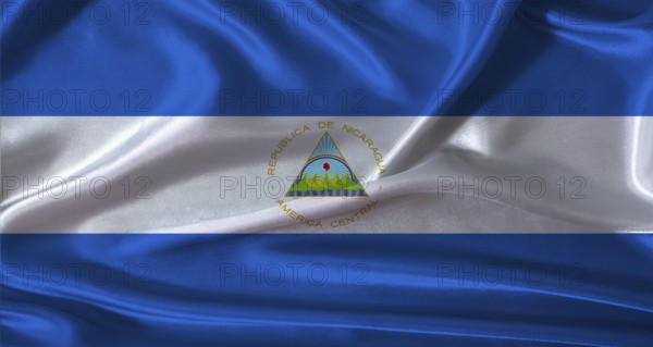 National flag of Nicaragua with cloth texture. Nicaragua flag with realistic texture background