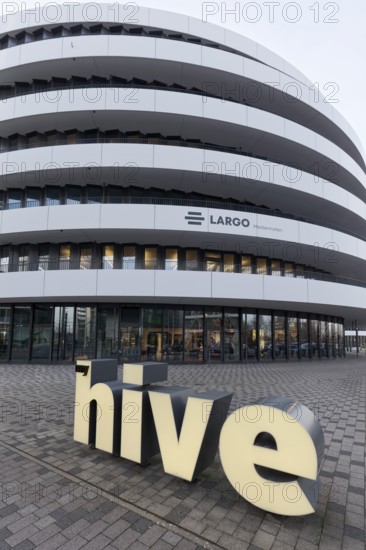 Largo office building with Hive logo, myhive offices, Medienhafen Düsseldorf, North