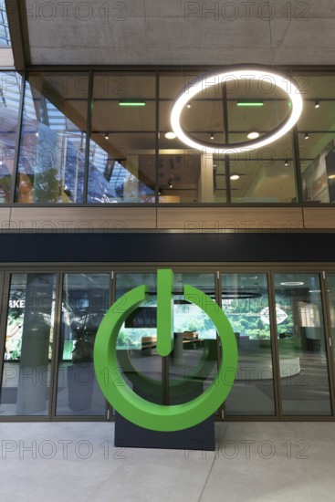 Green Power Button, sculpture in front of Schneider Electric SE's office, EUREF-Campus Düsseldorf,