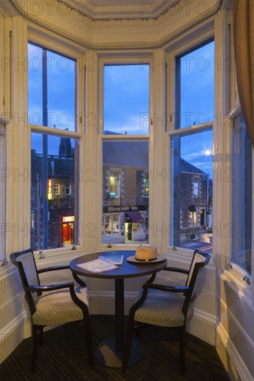 Callander, Pertshire, Scotland, UK. Interior view through a Victorian balcony in a historic hotel
