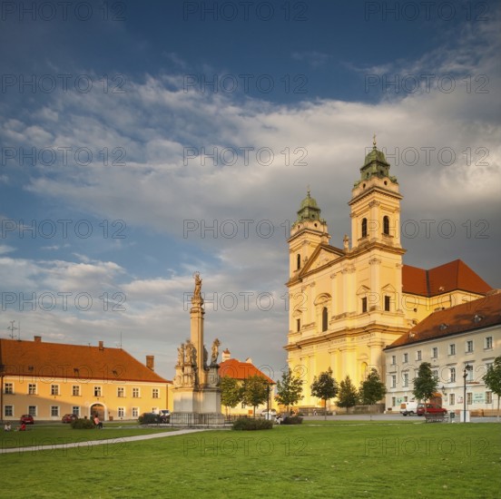 Valtice, Moravia, Czech Republic, Eastern Europe. The cathedral and square in the old town