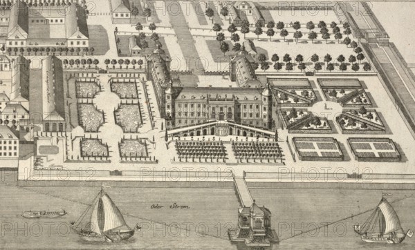 Margrave's Palace and Garden in Schwedt, around 1850, Germany, authentic, digitally restored