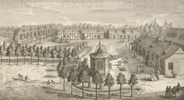 The Gesundbrunnen near Berlin with water container, catering house, large stable, gardener's house