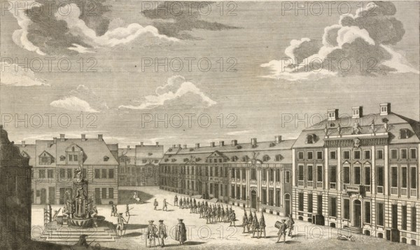 The Rossmarkt in Szczecin, around 1850, Germany, authentic, digitally restored reproduction from a