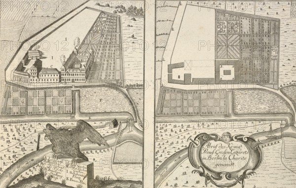 Outline of the Royal Prussian Grand Hospital in Berlin, called Charite, around 1850, Germany,