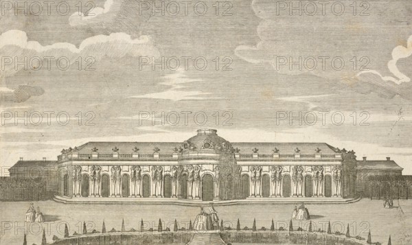 Royal pleasure palace Sanssoucy, Sanssouci near Potsdam, front, around 1850, Germany, authentic,