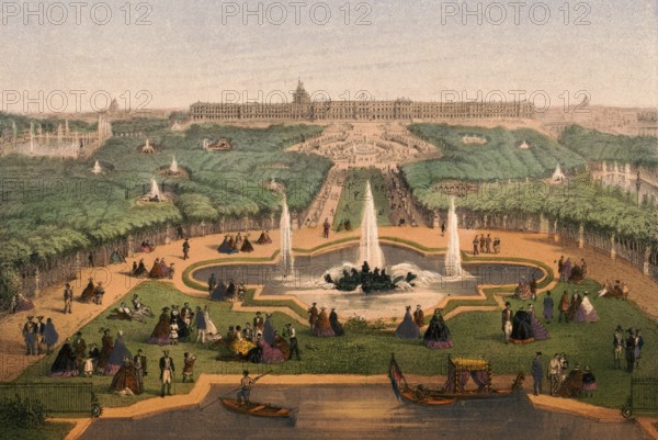 Palace of Versailles, Panorama du Chateau et du Park, around 1900, France, authentic, digitally