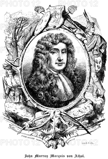 John Murray Marquis of Athol, Prince of Atholl, Scotland, portrait of famous people, oval, curls,
