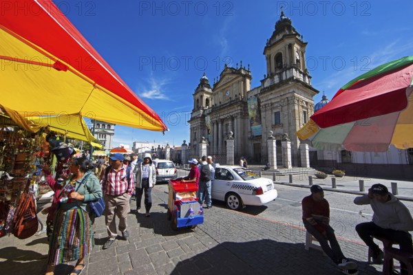 Street scene in the old town zone 1, in the back the cathedral or Catedral Metropolitana de