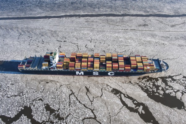 Germany, ship, container ship, commercial shipping, obstruction, freight connection, ice, ice,