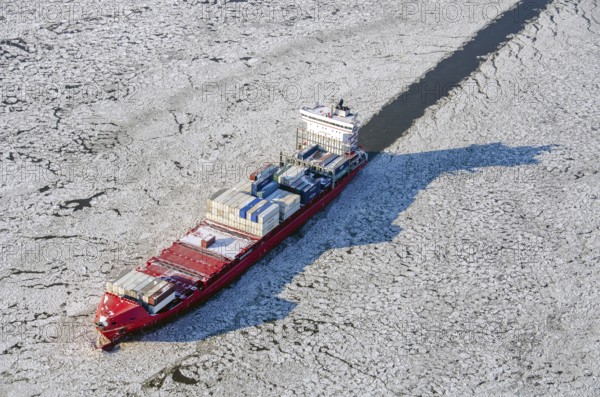 Germany, ship, container ship, commercial shipping, obstruction, freight connection, ice, ice,
