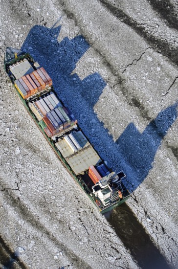 Germany, ship, container ship, commercial shipping, obstruction, freight connection, ice, ice,