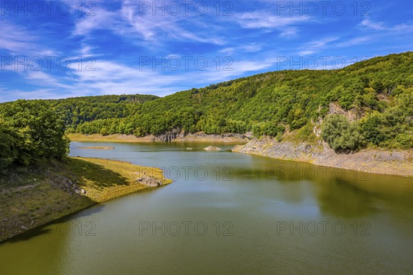 Schleiden, North Rhine-Westphalia, Germany — Eifel National Park. Urfttalsperre, Urftsee below