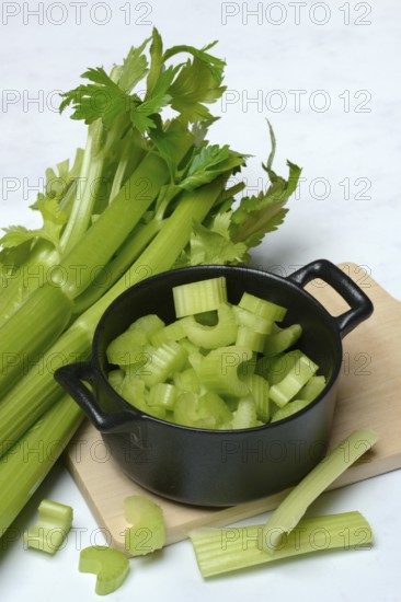 Celery stalks, pieces in pots