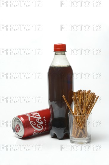 Pretzel sticks and cola