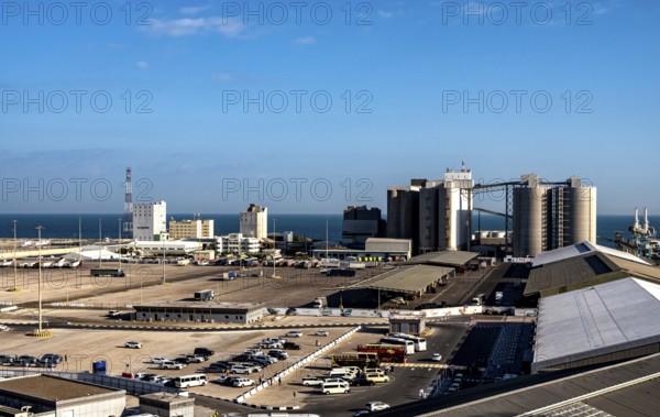 View from the cruise ship of the industrial area at Terminal Port, Abu Dhabi, UAE, United Arab