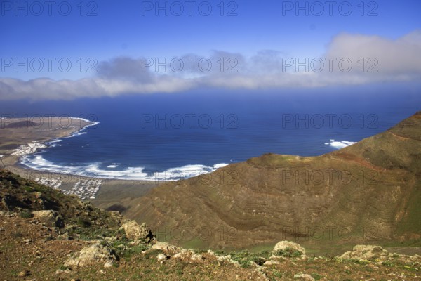 Panoramic view of the coast from Mirador de Ermita de Las Nieves with moving sea and slightly