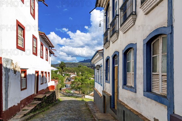 Historic alleys, streets and slopes nestled among the hills of the city of Ouro Preto, Ouro Preto,