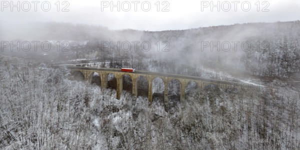 Dragon hole bridge on the A8 motorway, motorway bridge on the Drackenstein slope on the Swabian