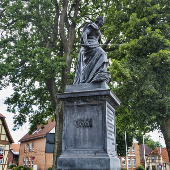 Restored Germania monument, Germania statue with sword, base with inscription, symbol, German