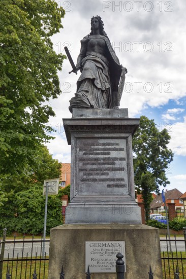 Restored Germania monument, Germania statue with sword, base with inscription, symbol, German