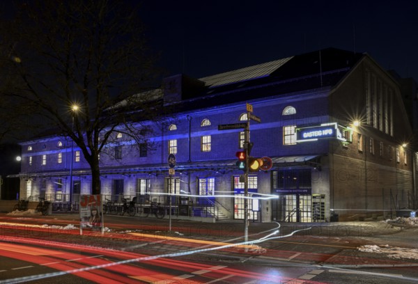 Gasteig HP8 at night, cultural center, concert hall, blue hour, Munich-Sendling, Upper Bavaria,