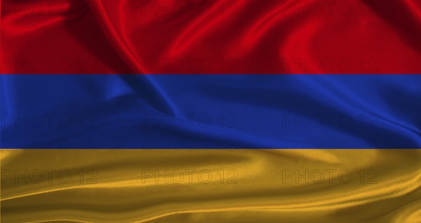 Armenia flag with cloth textured background. National flag of Armenia with realistic texture