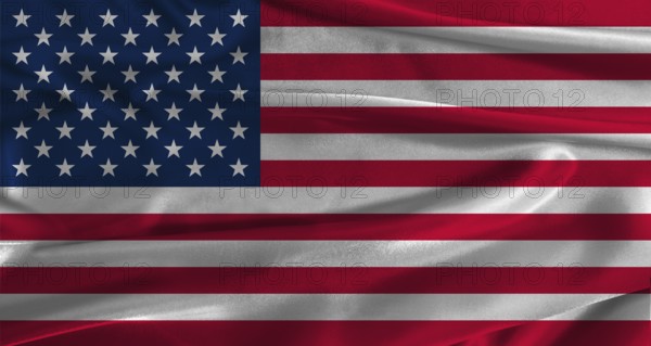 Flag of the United States with fabric textured background. Close up of National flag of the United