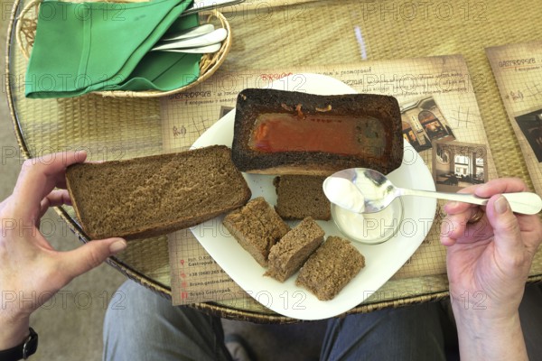 Goulash soup in sliced bread, specialty in Ukraine, Chernowicz, Ukraine