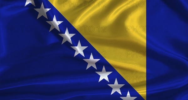 Bosnia and Herzegovina flag with cloth textured background. National flag of Bosnia and Herzegovina