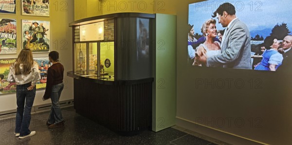 Cinema from the 1950s as a presentation with movie posters, box offices and original films, House