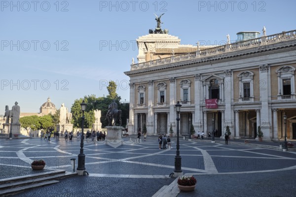 Palazzo Nuovo, tourists in Piazza del Campidoglio on Capitoline Hill, Capitol Square, Rome, Lazio,