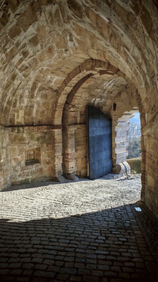 Old stone gate with vaulted passageway and historic charm, Kronach, Upper Franconia