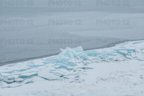 Lake Baikal, Siberia, Russia. Frozen lake caps broken in deep winter reminiscent of a Caspar David