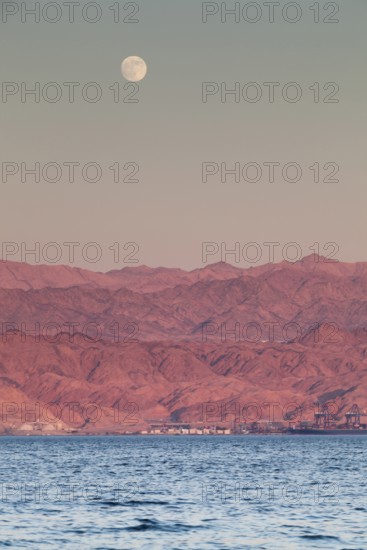Eilat, Israel, Middle East. From across the red sea in Eilat Aqaba in Jordan on the opposite side