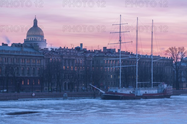 St Petersburg, Russia. St Isaac s Cathedral cupola seen from across the historic buildings on the