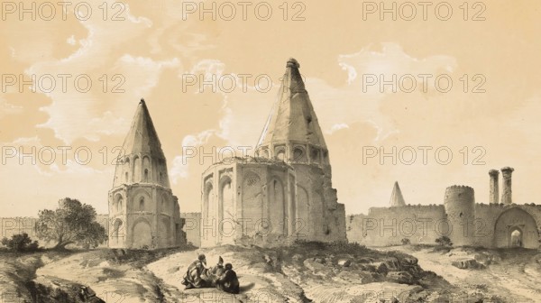 Tomb columns, tomb tombs in Qom, Iran, authentic, digitally restored reproduction from a 19th