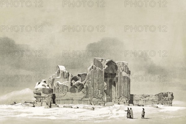 Ruin of a mosque near Tabriz, Iran, authentic, digitally restored reproduction of a 19th century