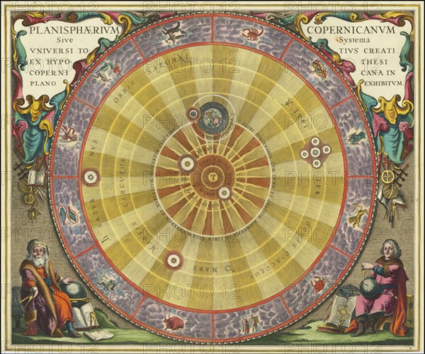 Planisphaerium Copernicanum sky diagram by Andreas Cellarius. It comes from his atlas Harmonia