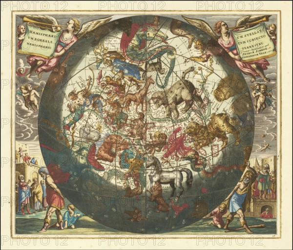 Sky map of the northern sky, known as Hemisphaerium Boreale or Northern Stellar Hemisphere, from