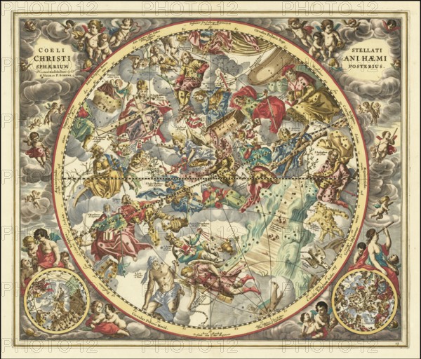 Historical sky map titled Coeli Stellati Christiani Haemisphaerium Posterius. It comes from the