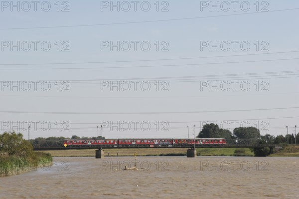 Single-track railway bridge near Leer, Rheine-Norddeich Mole railway line, Leda river, East Frisia,